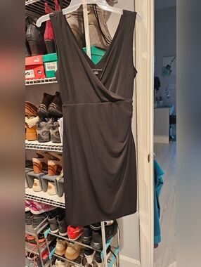 Boston Proper Black Sleeveless Faux-Wrap Mini Dress